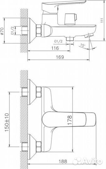 Смеситель для ванны/душа Haiba HB198 HB60198 хр