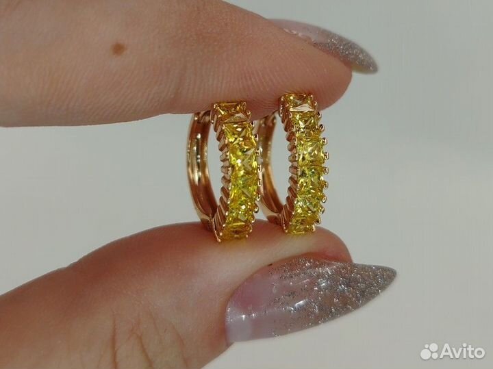 Серьги конго, цитрин, покрытие золото