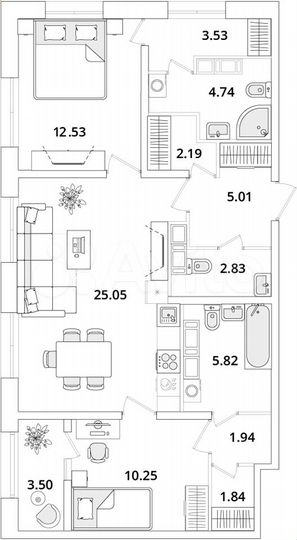 2-к. квартира, 77,5 м², 20/22 эт.