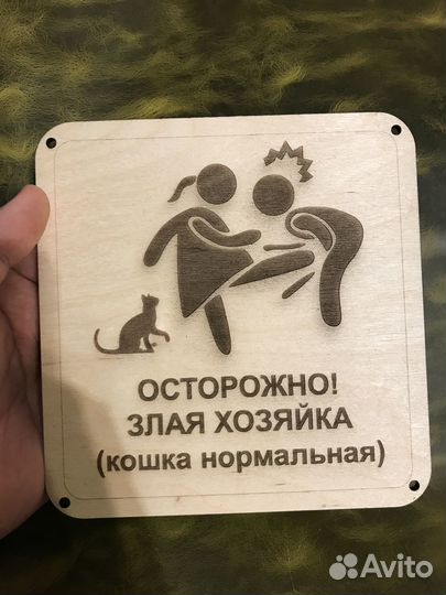 Табличка осторожно злая хозяйка, кошка нормальная