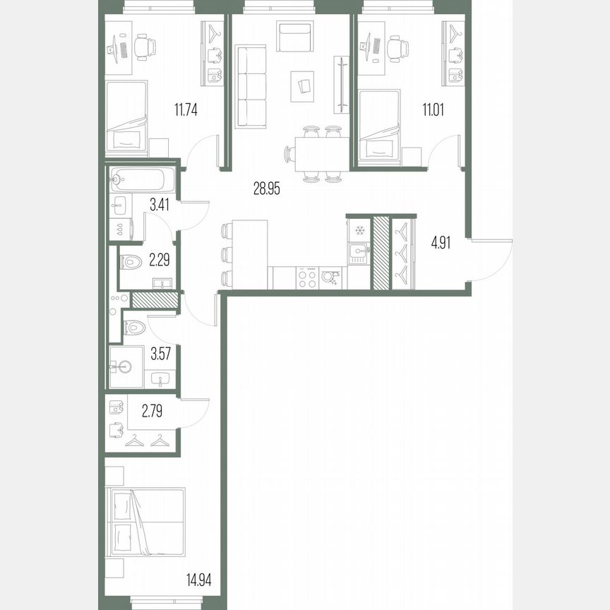 3-к. квартира, 83,6 м², 4/10 эт.