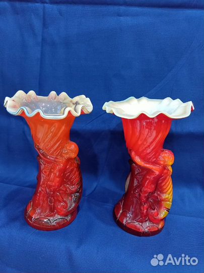 Рог изобилия ваза цветное стекло СССР