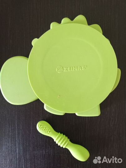 Силиконовая тарелка с ложкой для малыша zeimas