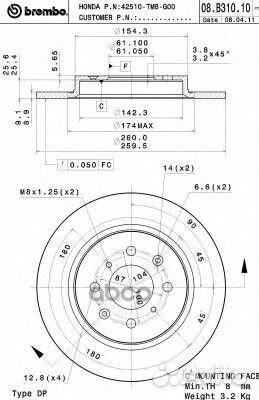 Диск тормозной Standard зад 08B31010 Brembo