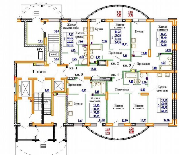 2-к. квартира, 68,2 м², 1/11 эт.