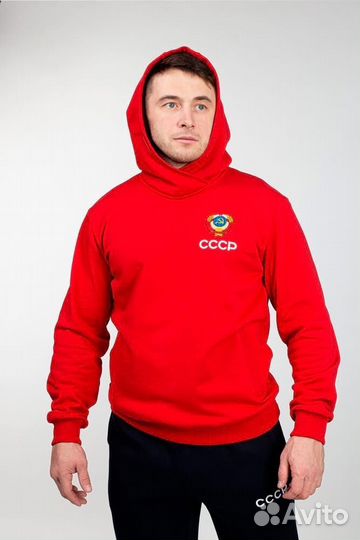 Красная толстовка с символикой СССР с капюшоном