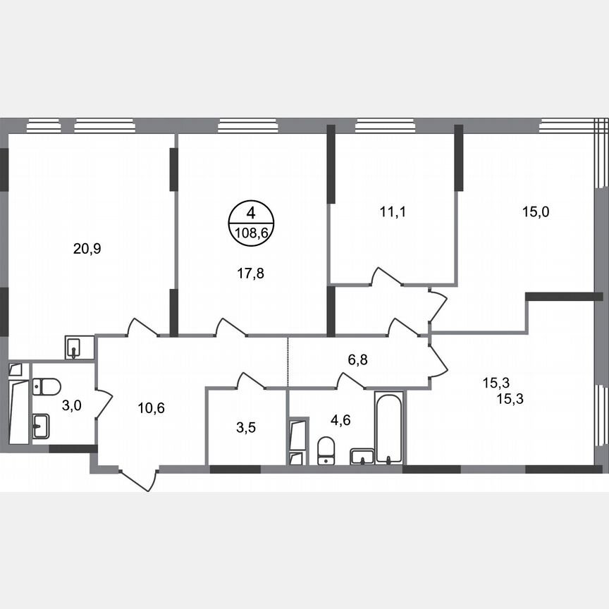 4-к. квартира, 108,6 м², 15/17 эт.
