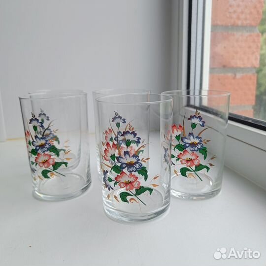 Стаканы стеклянные СССР с цветами и позолотой