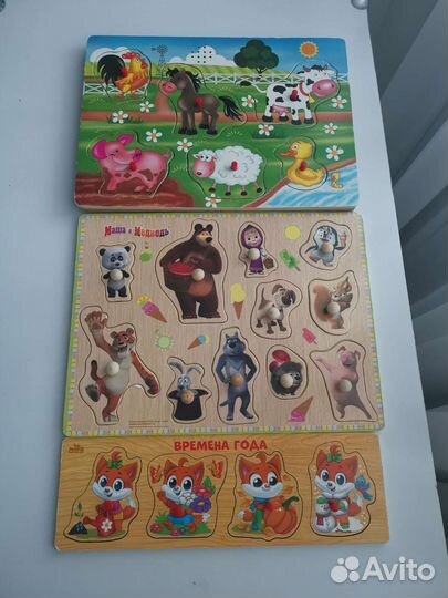 Деревянные пазлы вкладыши пакетом с музыкой