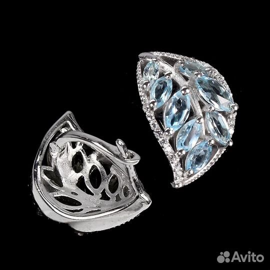 Серебряные серьги с топазами скай блю