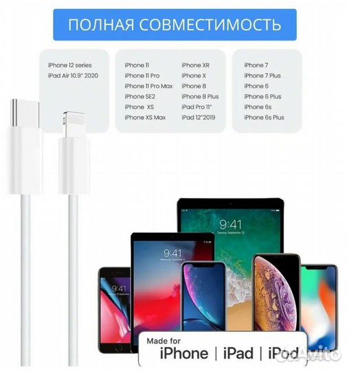Кабель на айфона 2 метра / Зарядный кабель для ip