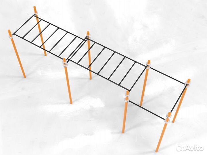 Комплекс для Воркаут с рукоходом двухуровневым и 3 турниками Pioner A16700