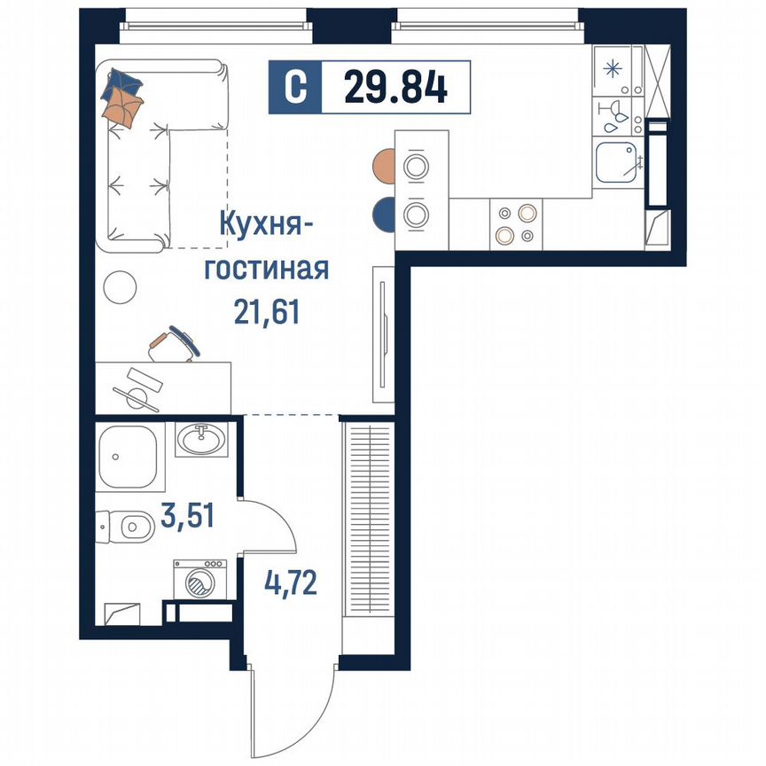 Квартира-студия, 29,8 м², 12/18 эт.