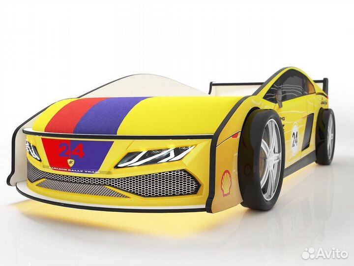 Кроватка-машинка Ламба с матрасом,желтая