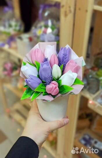 Букет из мыла, букет тюльпанов, мыло ручной работы
