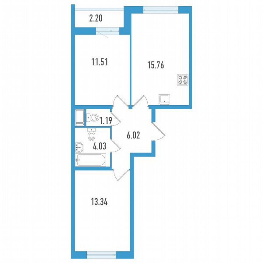 2-к. квартира, 52 м², 4/20 эт.