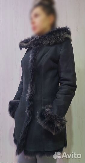 Дубленка натуральная женская с капюшоном 46 размер