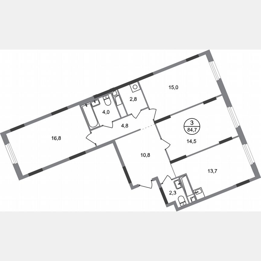 3-к. квартира, 84,7 м², 8/17 эт.