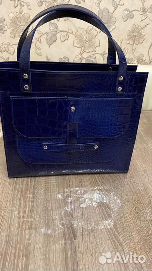 Сумка натуральная кожа синяя