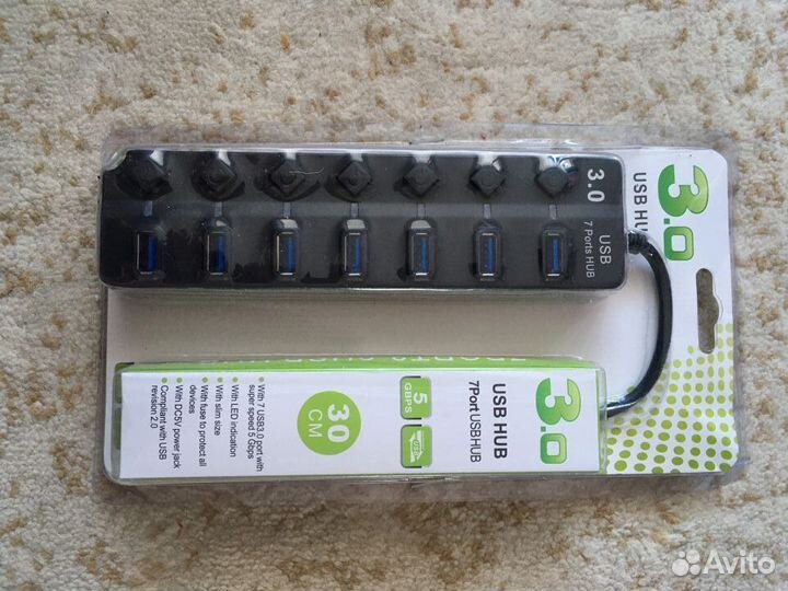 USB Хаб 3.0, 7 портов, цвет чер