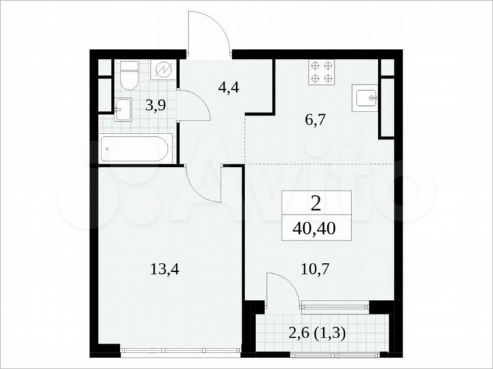 2-к. квартира, 40,4 м², 26/30 эт.