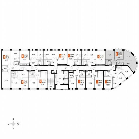 3-к. апартаменты, 52,3 м², 7/15 эт.