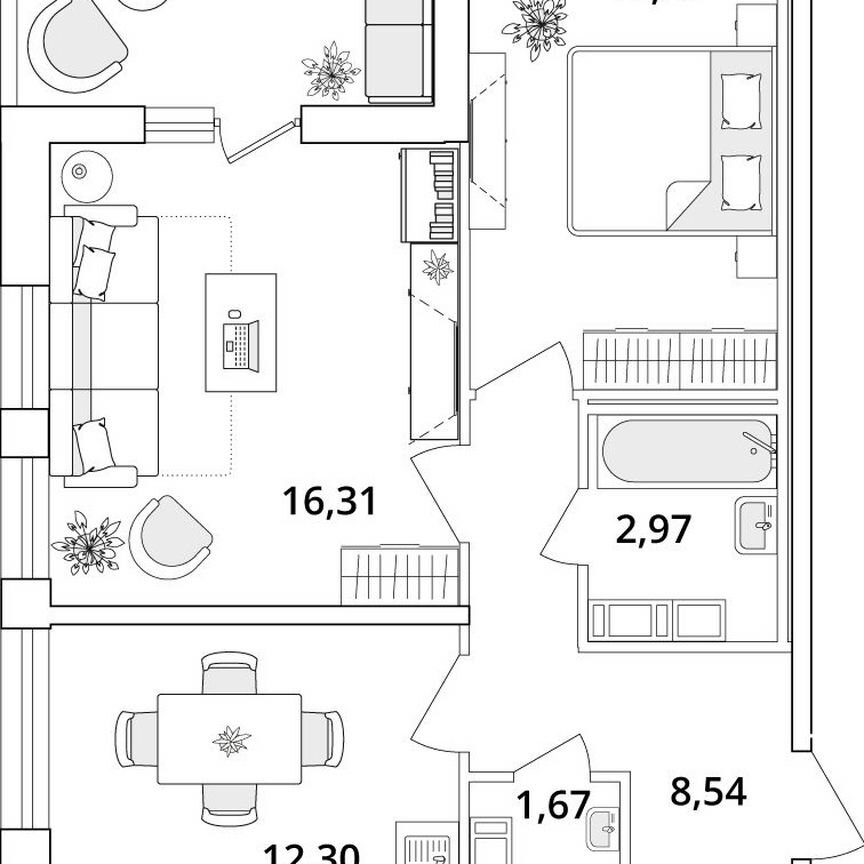 2-к. квартира, 59 м², 14/18 эт.