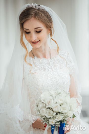 Свадебное платье,фата,подъюбник 42-44