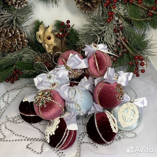 Новогодние шарики ручной работы, набор 4 шт