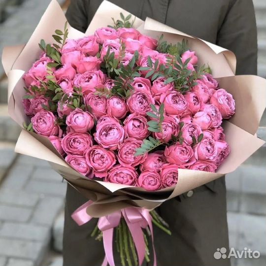 Букет 51 шт пионовидная роза. Цветы. Доставка