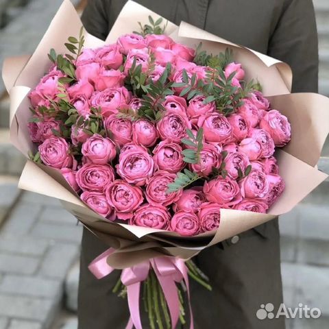 Букет 51 шт пионовидная роза. Цветы. Доставка