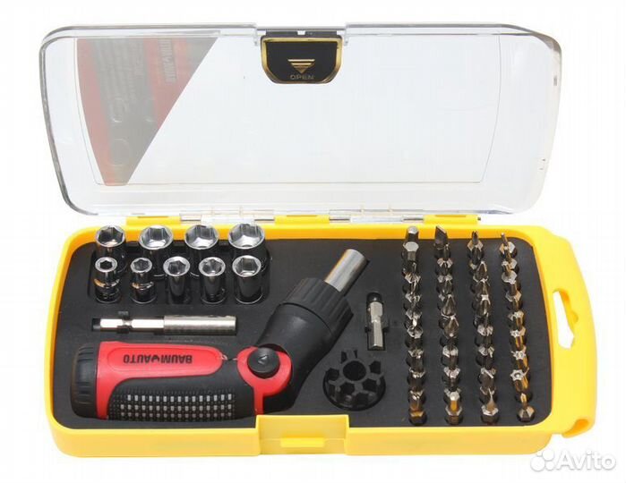 Отвертка реверсивная поворотная, с комплектом бит