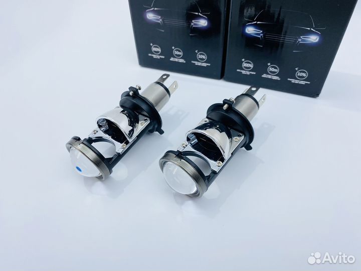 Мини линзы H4 F4, диодные лампы F4 mini, цоколь H4