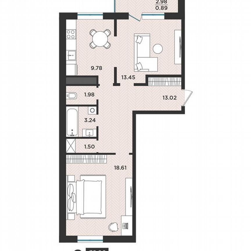 2-к. квартира, 61,9 м², 1/3 эт.