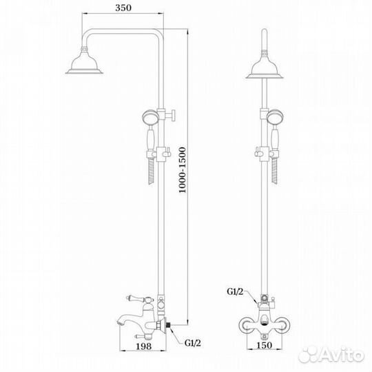 Душевая система в комплекте с смесителем для умывальника ganzer silestis GZ77067E (золото)