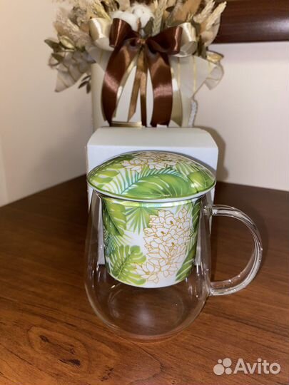 Заварочная кружка с фарфоровым ситом и крышкой