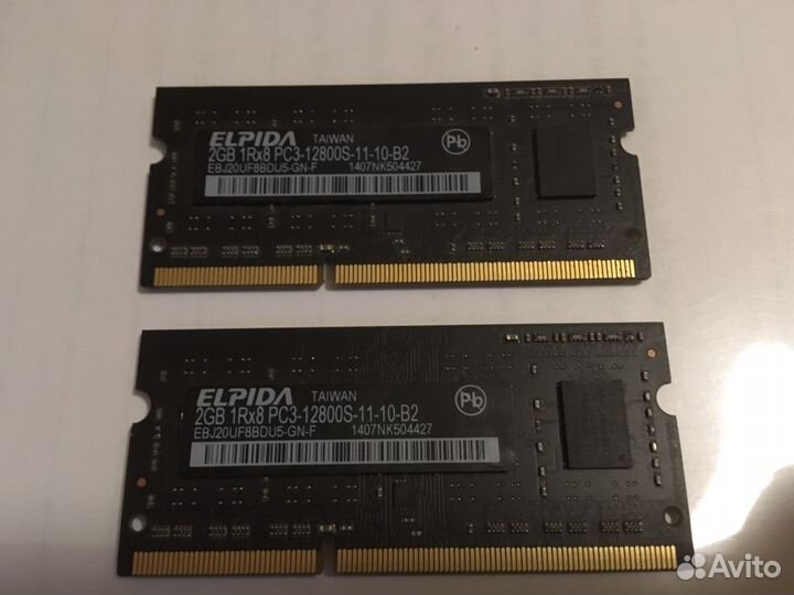 Оперативная память elpida 2x2Gb PC3-12800S-11-10-B