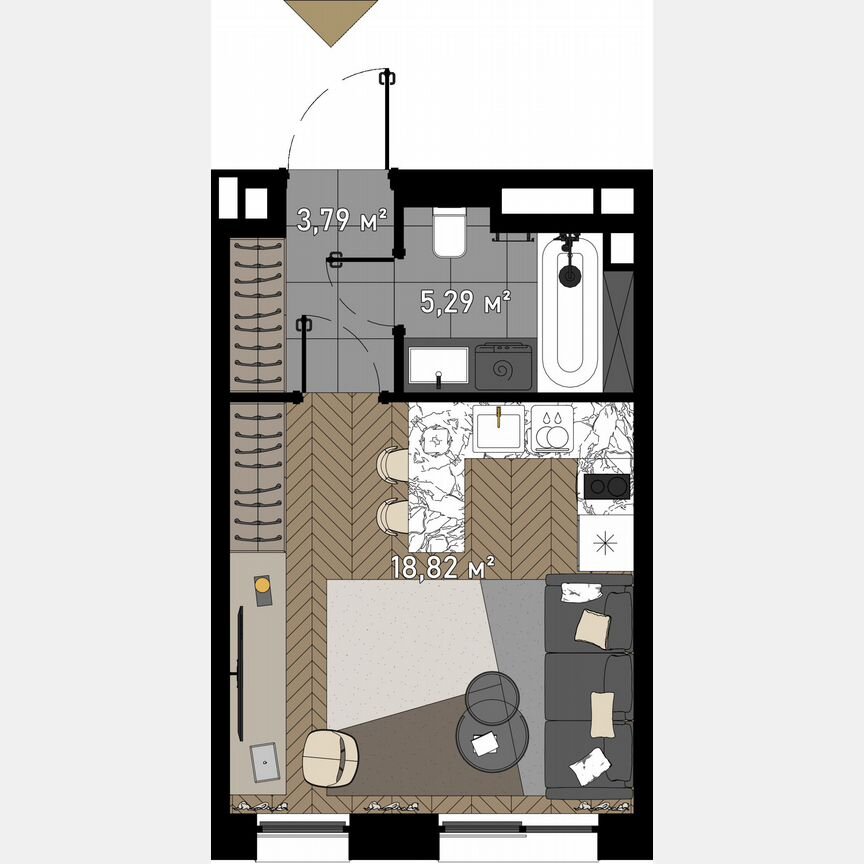 1-к. апартаменты, 26,7 м², 1/23 эт.