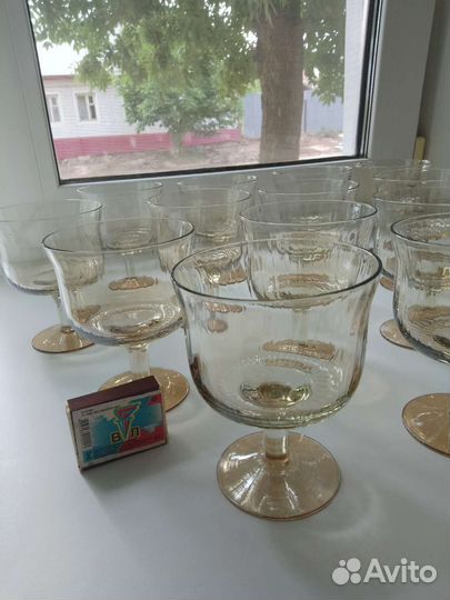 Бокалы СССР цветное медовое стекло, грани, люстр