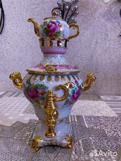 Самовар и 2 сахарницы гжель
