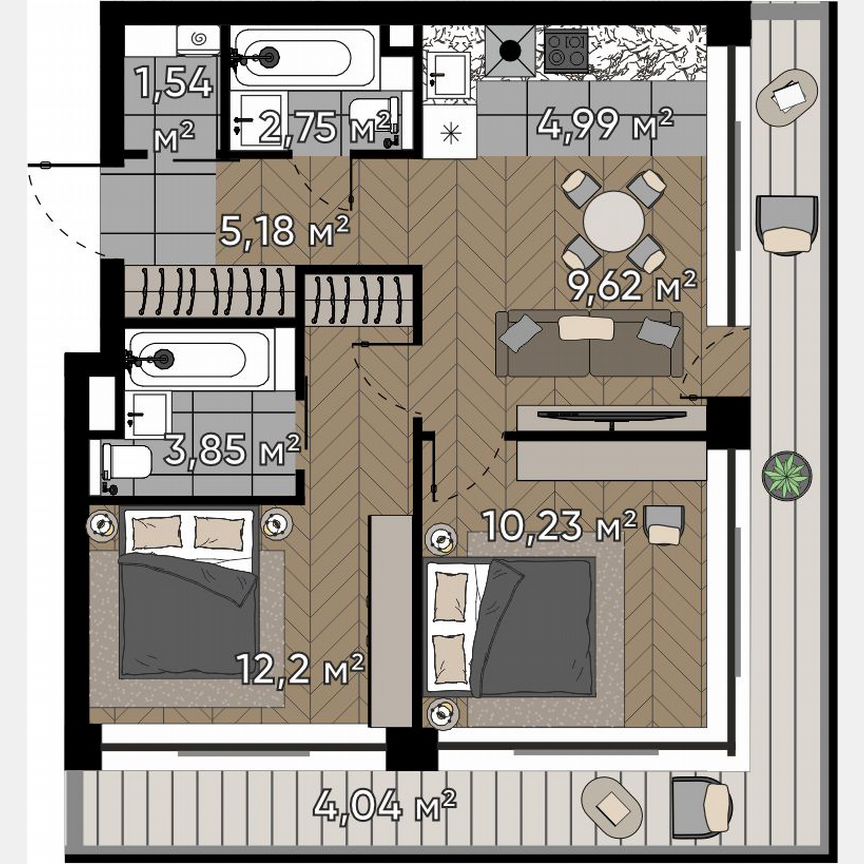3-к. квартира, 54,4 м², 2/25 эт.