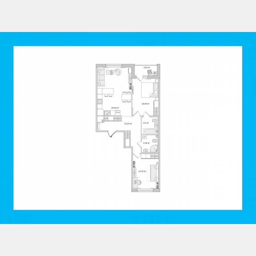 2-к. квартира, 76,4 м², 13/14 эт.