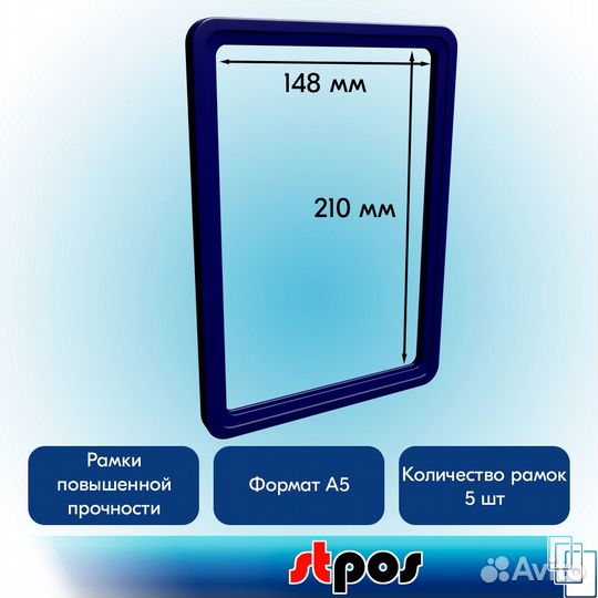 5 рамок синих, пластик + вставка 