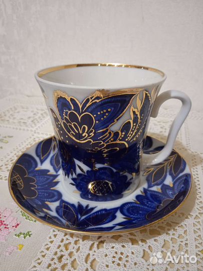 Лфз. Легендарный бокал с блюдцем птицы. Кобальт