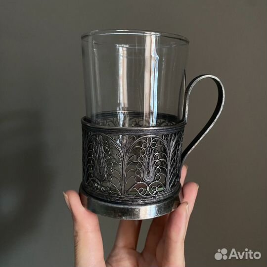 Подстаканники со стаканами мельхиор СССР кхи