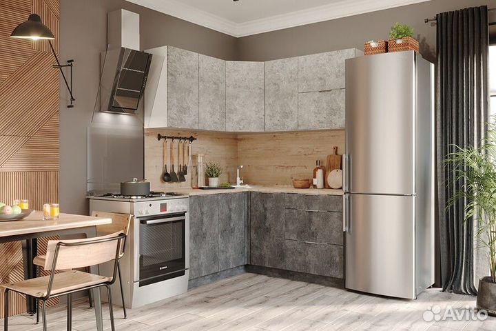 Кухня угловая Асти. Готовый комплект, бетон