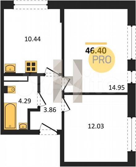 2-к. квартира, 46,4 м², 12/14 эт.