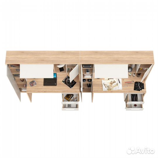 Столы компьютерные Mobi Комфорт 12.95N цвет дуб сонома/белый, (шхгхв) 324х60,3х180 см