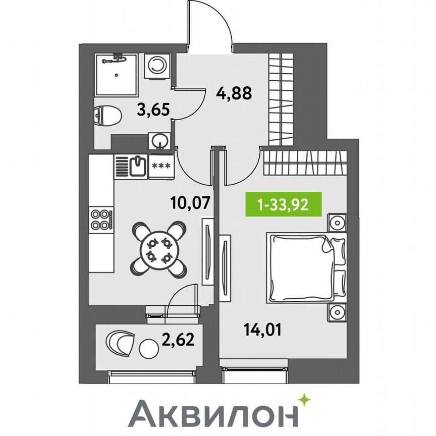 1-к. квартира, 33,9 м², 12/12 эт.