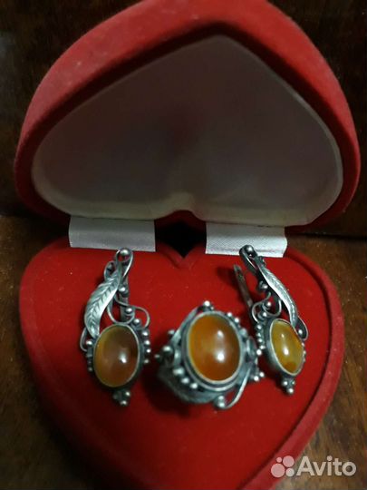 Комплект Сердолик СССР Наборы Серебро Позолота